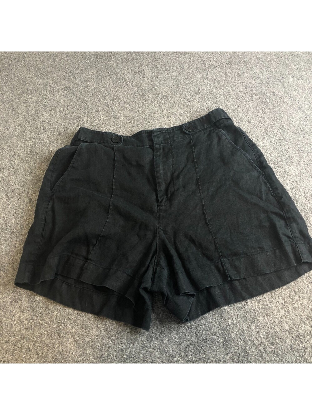 Madewell Clean Button Tab Shorts Black 100% Linen Women's 8 Minimal Capsule